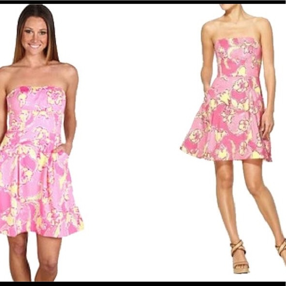 Lilly Pulitzer Hotty Pink Day Strapless Dress SZ.6 - Picture 2 of 6